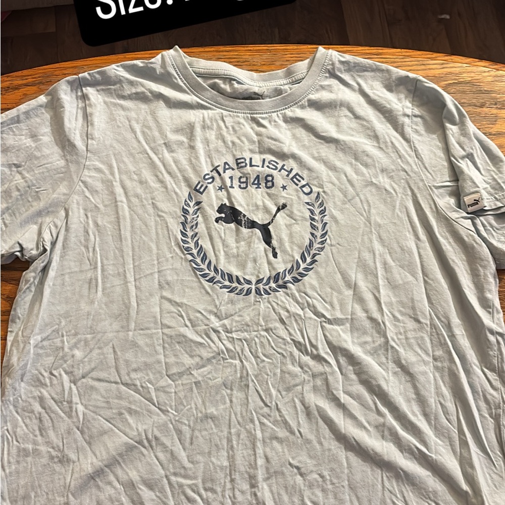 Puma White Men's Tee with Blue Logo